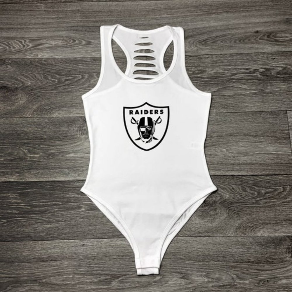 White Womens Las Vegas Raider Football Team Bodysuit Onepiece